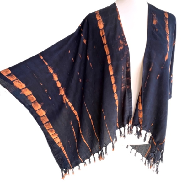 0131 / Black Brown Tie Dye Outer With Fringes - Picture 7 of 10